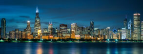 Chicago skyline by night, USA.