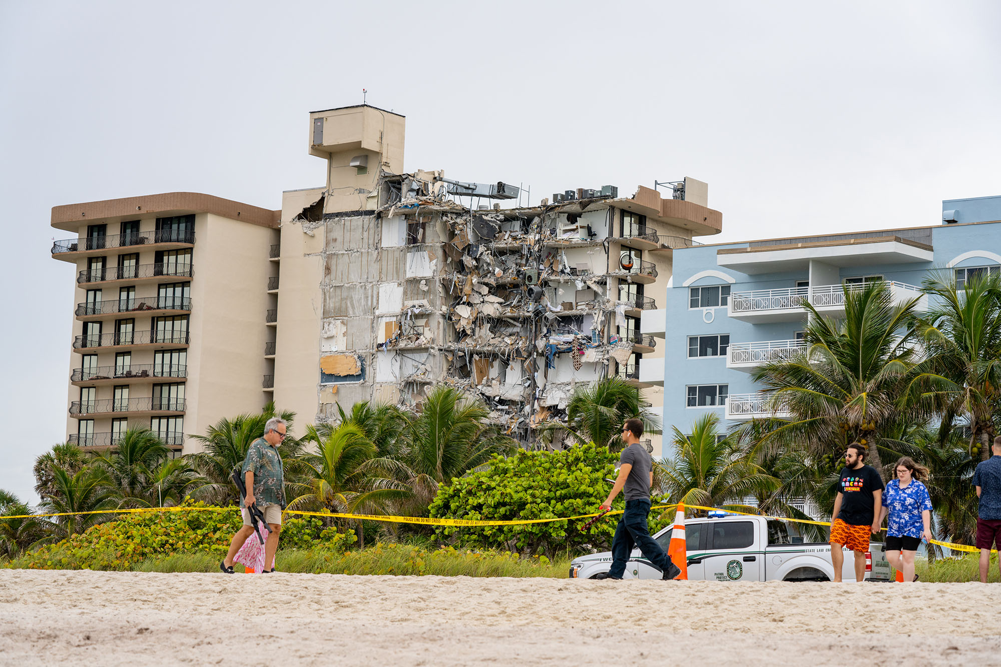 Miami Beach, FL, USA - June 24, 2021: aftermath of the Champlain Towers collapse this morning showing building rubble