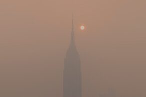 Empire State Building obscured by fog