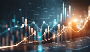 Market chart displaying the increase in business stocks, investment data, and financial profit graph. Generated with AI