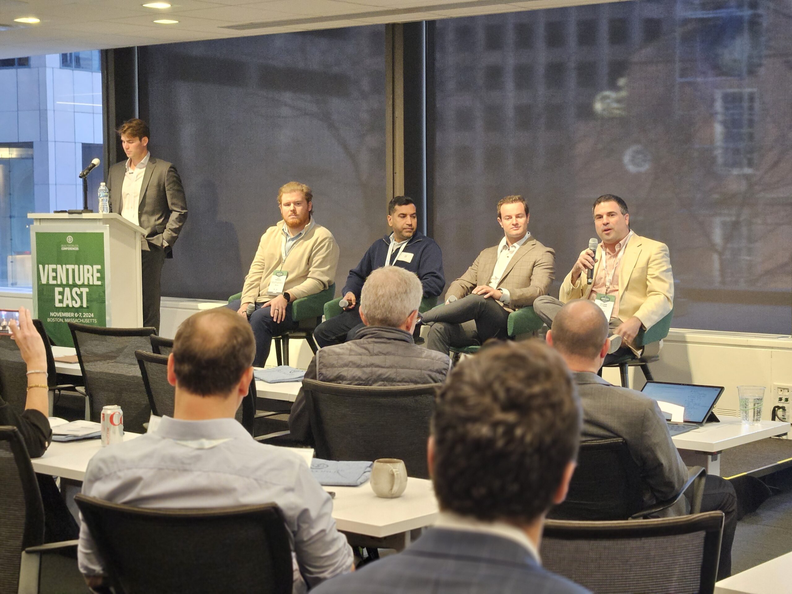 The "Growing Growth Stage" panelists, (from left to right) Dave Pimiskern, Anuj Varma, Cameron Spek and Mattew Kleiman, discuss the unique opportunities and challenges of growth-stage startups.