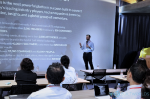 BuiltWorlds Senior Director of Research Tyler Sewall presents research at Shimizu's Smart Innovation Ecosystem NOVARE as part of the 2024 Tokyo Summit.