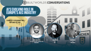 a promotional graphic for a discussion on the evolving role of AI in europe's AEC industry