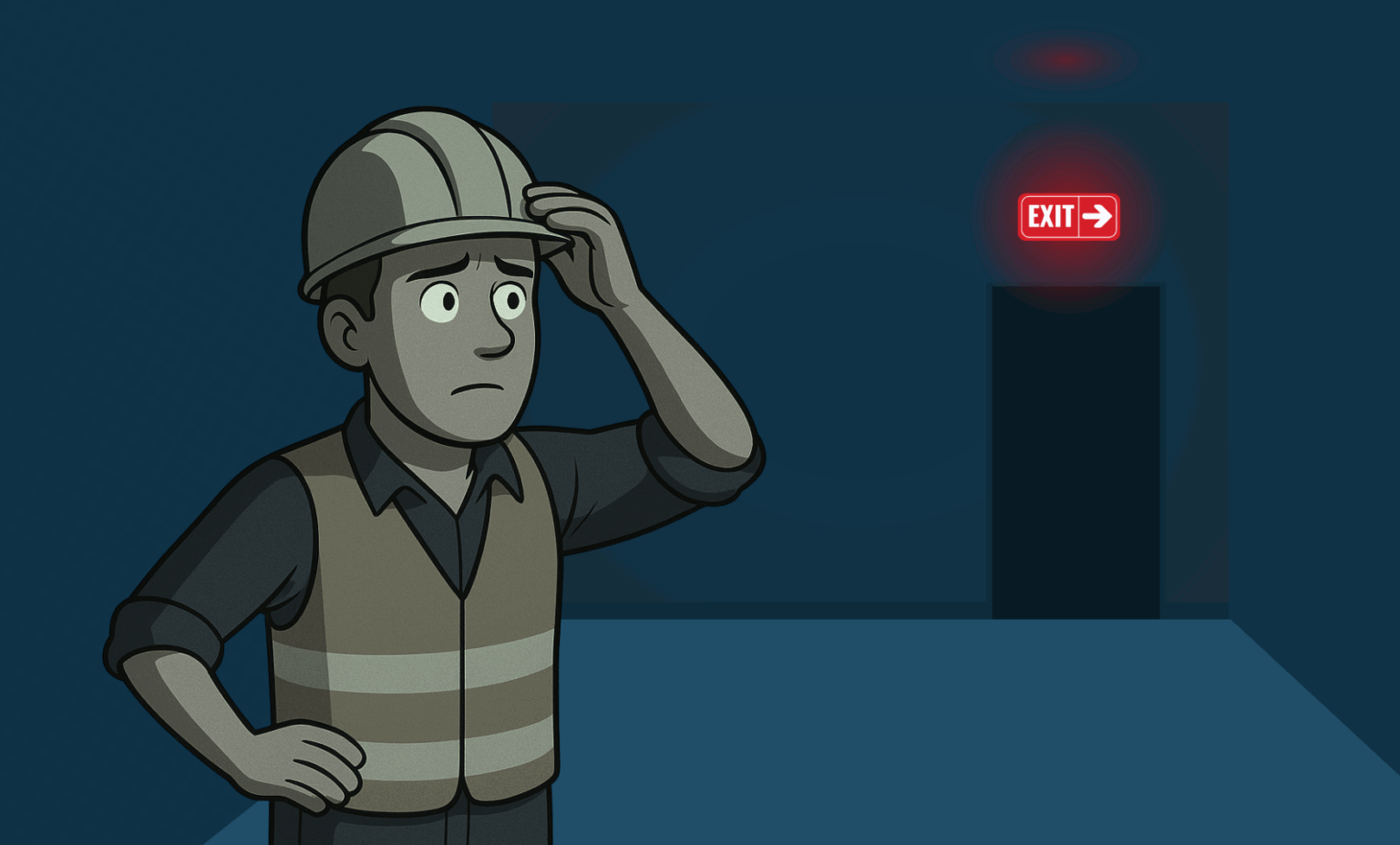 construction worker looking for an exit
