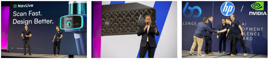 a series of photos showing construction professionals presenting at Trimble's 0-60 Challenge