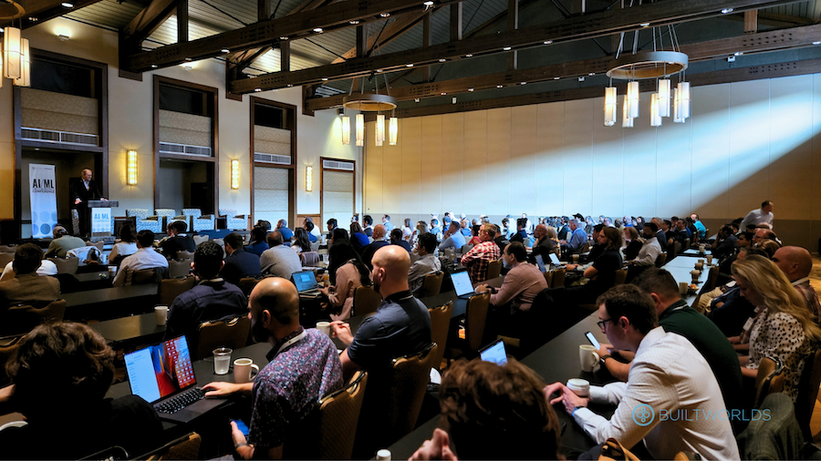 light shining over a crowded conference