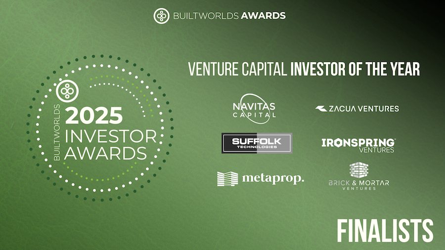 BuiltWorlds Investor Awards finalists including Navitas Capital, Zacua Ventures, Suffolk Technologies, Ironspring Ventures, Metaprop, Brick & Mortar Ventures