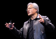 Nvidia founder and CEO Jensen Huang delivering the keynote at GTC 2024 in March. Credit Nvidia