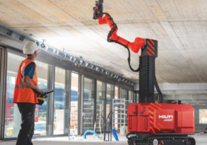 The Hilti Jaibot is a semi-autonomous construction robot designed to perform repetitive drilling tasks with precision, enhancing efficiency and safety on job sites. Source: Hilti