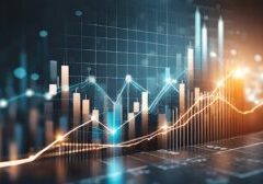 Market chart displaying the increase in business stocks, investment data, and financial profit graph. Generated with AI